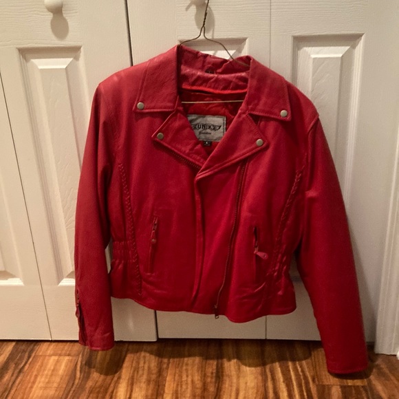 Unik Jackets & Blazers - Red leather Jacket with inner lining.